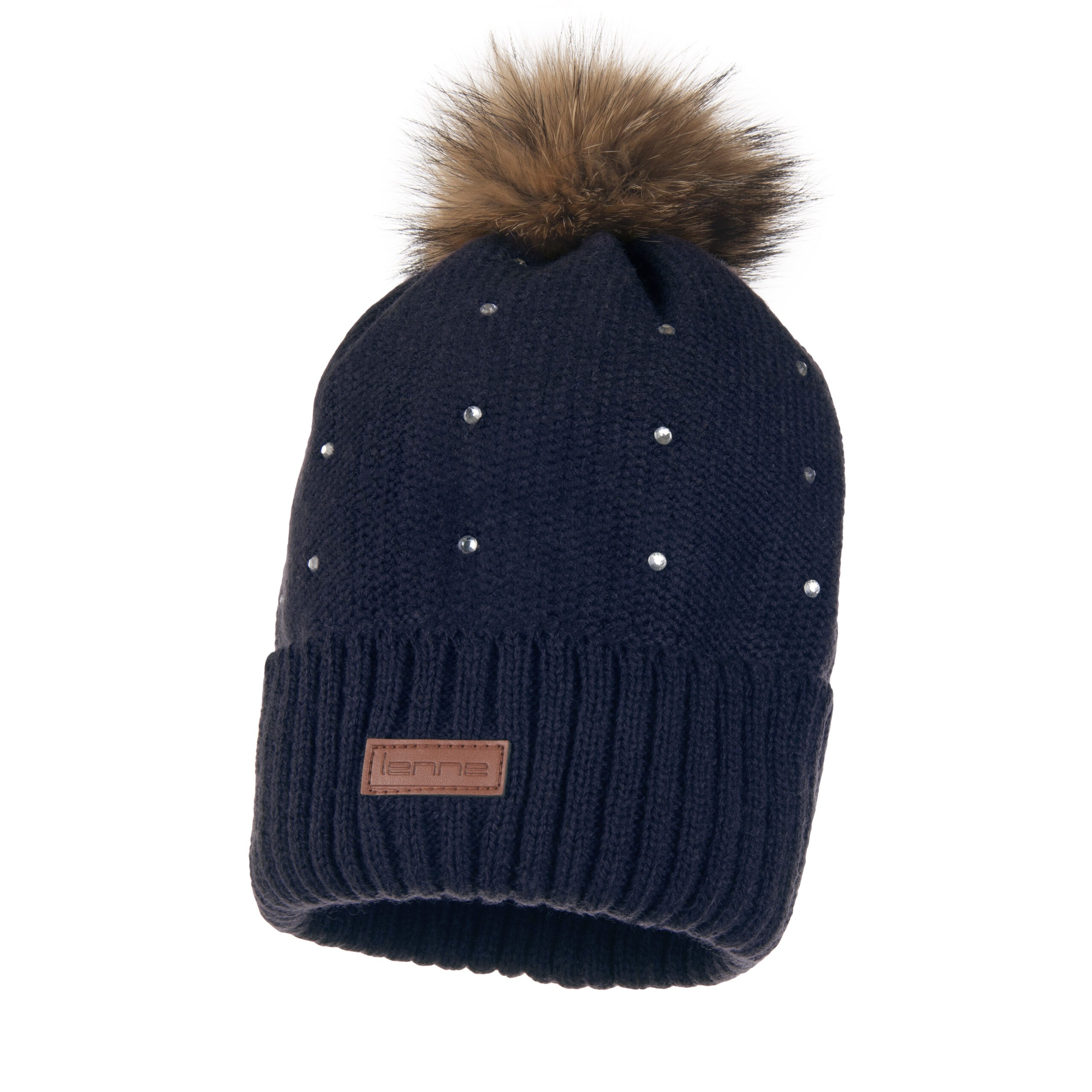 Warm winter hat with real fur pom pom