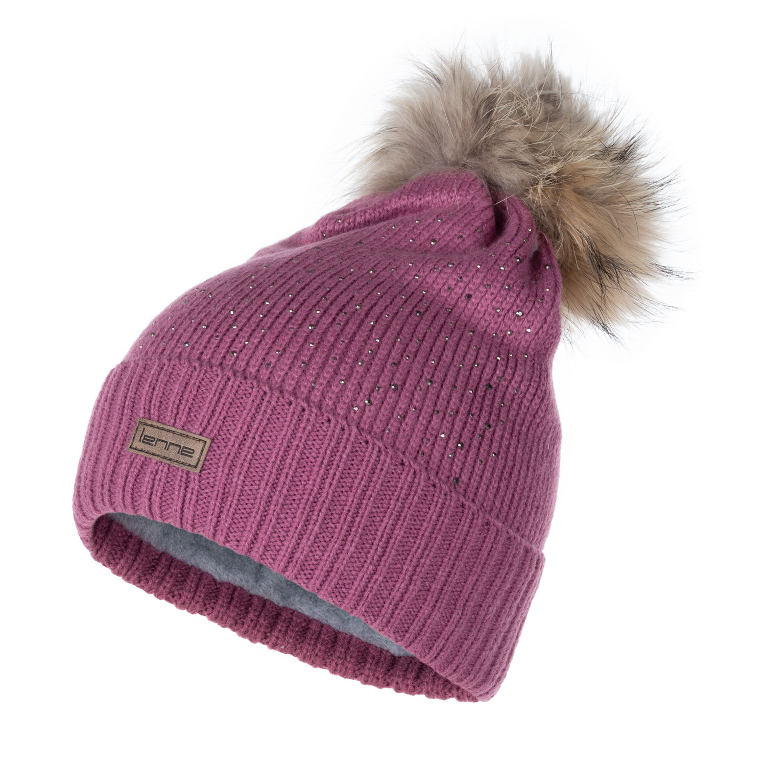 Warm winter hat with real fur pom pom